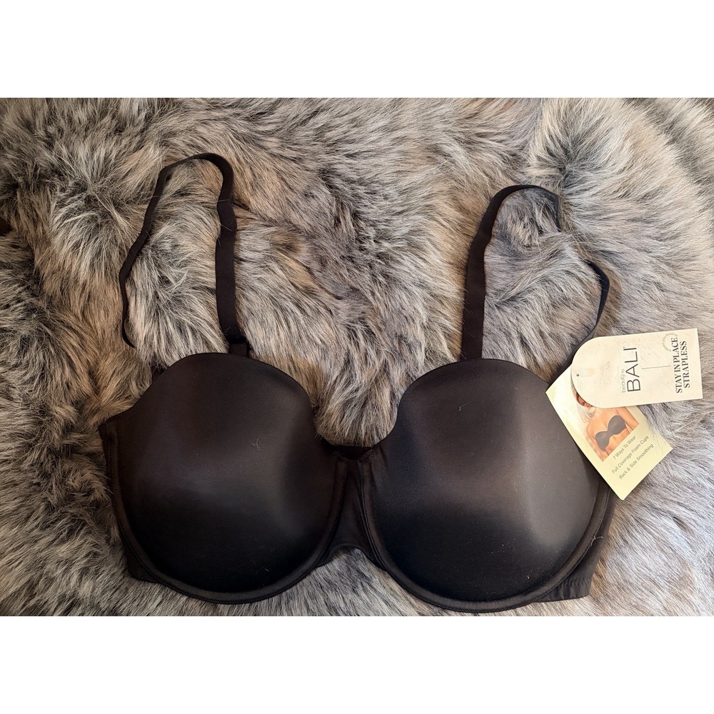 Bali SZ 40D Black Full Coverage Underwire Multiway Strapless Bra NWT